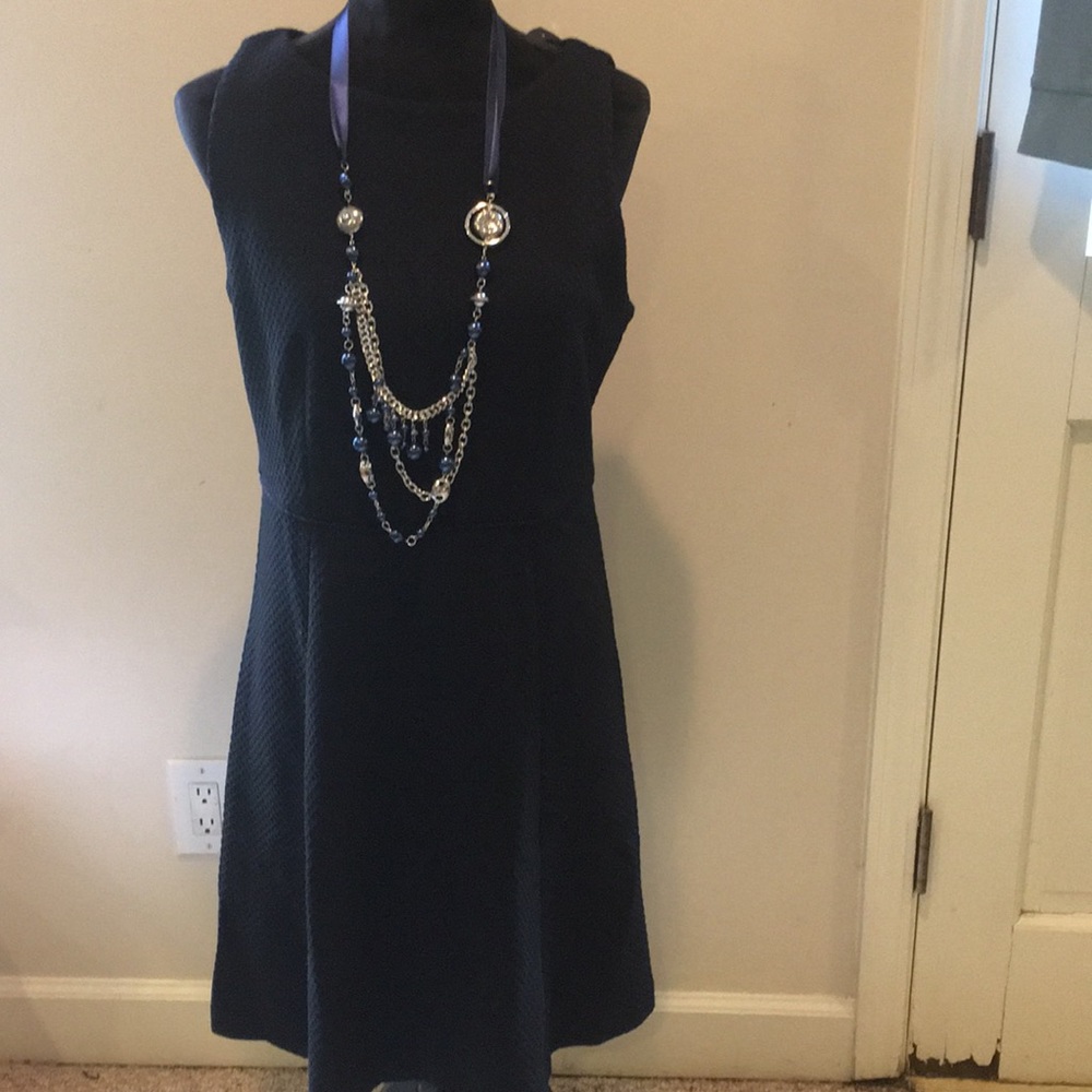 LOFT sheath dress - Navy blue w purple polka dots.